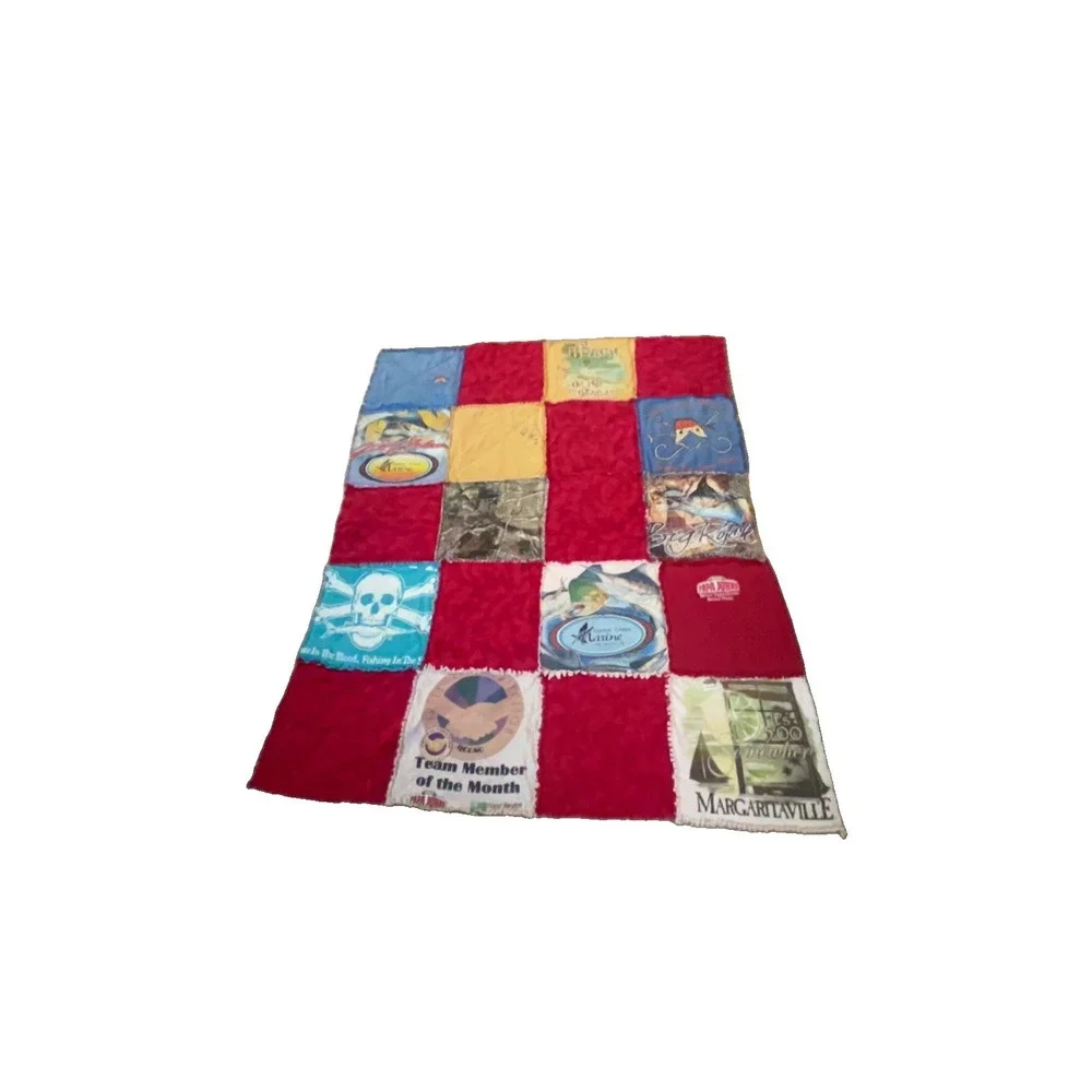 Handmade T-Shirt Rag Quilt Blanket Mens Fishing Margaritaville Red Minky 55x46